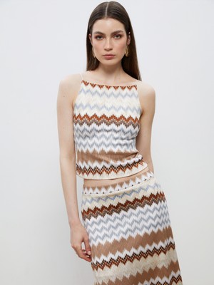 Soulife Kare Yaka Etnik Desenli Crop Kadın Atlet