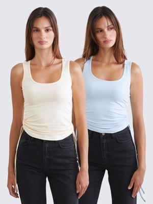 Soulife Kare Yaka Büzgülü Kadın Atlet 2'li