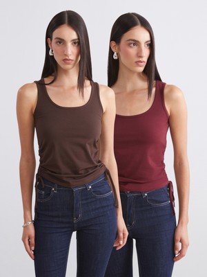 Soulife Kare Yaka Büzgülü Kadın Atlet 2'li