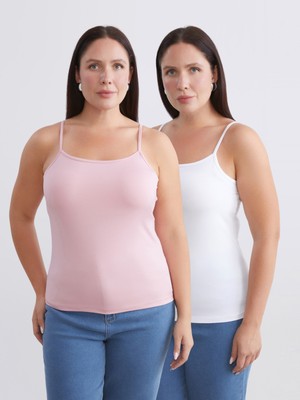 Soulife Büyük Beden Kare Yaka Askılı Kadın Atlet 2'li