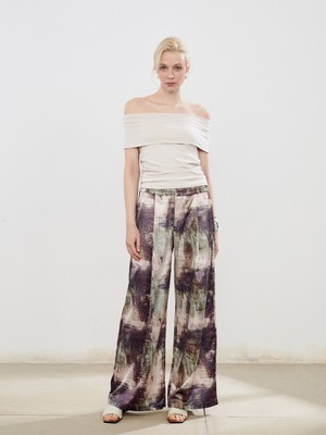 Soulife Beli Lastikli Desenli Geniş Paça Kadın Pantolon