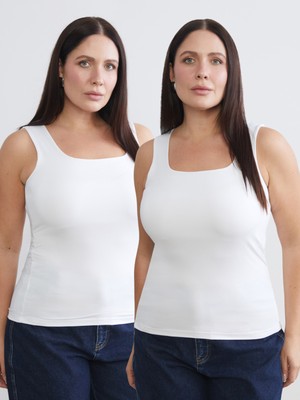 Soulife Büyük Beden Kare Yaka Kadın Atlet 2'li