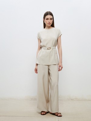 Soulife Beli Lastikli Geniş Paça Kadın Pantolon