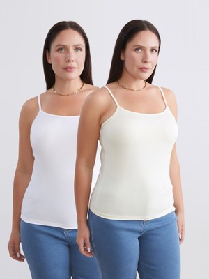 Soulife Büyük Beden Kare Yaka Askılı Kadın Atlet 2'li