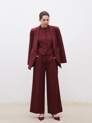 Soulife Loose Fit Krep Kadın Pileli Pantolon