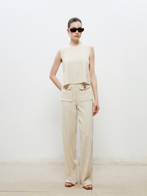 Soulife Standart Fit Keten Karışımlı Kadın Pantolon