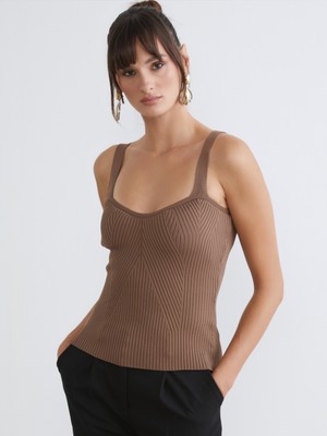 Soulife Kalp Yaka Kendinden Desenli Kadın Triko Atlet