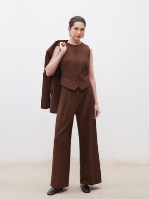 Soulife Loose Fit Krep Kadın Pileli Pantolon