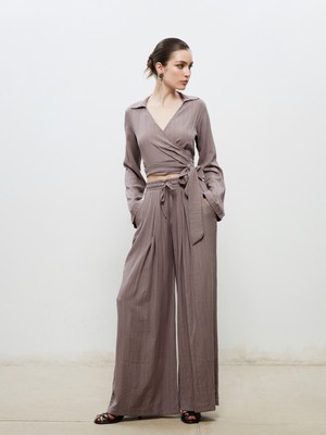 Soulife Beli Lastikli Dokulu Kadın Pileli Pantolon