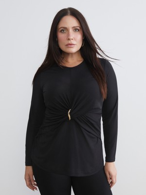 Soulife Büyük Beden Bisiklet Yaka Büzgülü Bluz