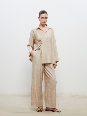 Soulife Beli Lastikli Keten Karışımlı Kadın Pantolon