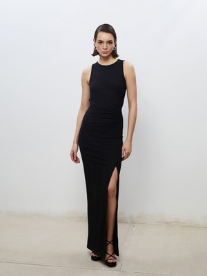 Soulife Bisiklet Yaka Simli Büzgülü Elbise