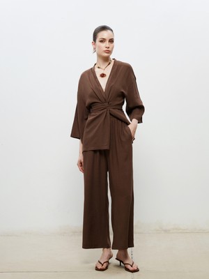 Soulife Beli Lastikli Keten Karışımlı Kadın Pantolon