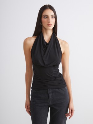 Soulife Dökümlü Halter Yaka Büzgülü Bluz