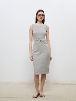 Soulife Bisiklet Yaka Çizgili Büzgülü Elbise