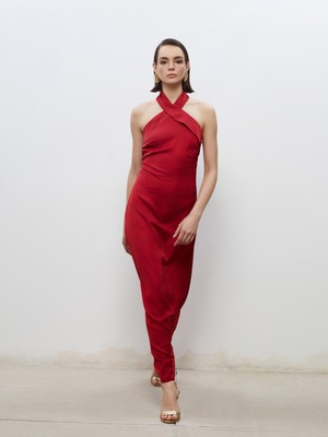 Soulife Halter Yaka Saten Abiye Elbise