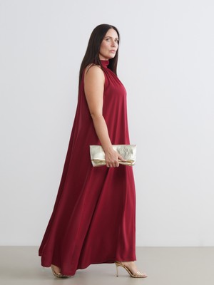 Soulife Büyük Beden Halter Yaka Büzgülü Elbise