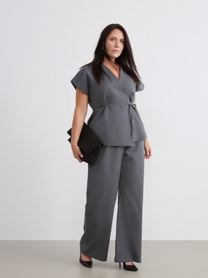 Soulife Büyük Beden Loose Fit Kadın Pileli Pantolon