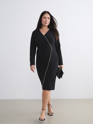 Soulife Büyük Beden V Yaka Krep Elbise