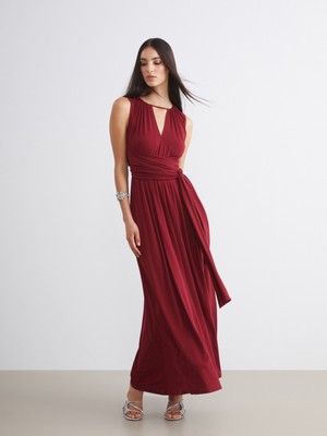 Soulife Bisiklet Yaka Pencere Detaylı Büzgülü Abiye Elbise