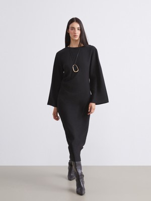 Soulife Bisiklet Yaka Dokulu Büzgülü Elbise