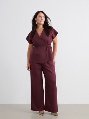 Soulife Büyük Beden Loose Fit Kadın Pileli Pantolon