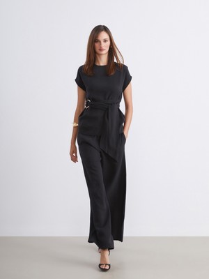 Soulife Beli Lastikli Geniş Paça Kadın Pantolon