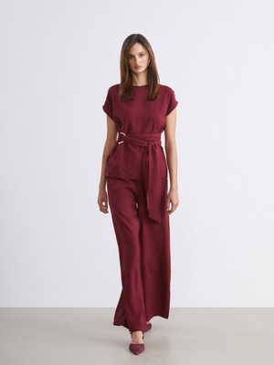 Soulife Beli Lastikli Geniş Paça Kadın Pantolon