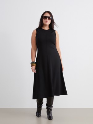 Soulife Büyük Beden Bisiklet Yaka Belden Oturtmalı Elbise