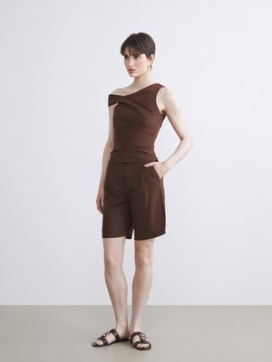 Soulife Loose Fit Keten Karışımlı Kadın Pileli Şort