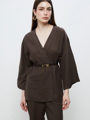 Soulife Şal Yaka Kemerli Kadın Kimono