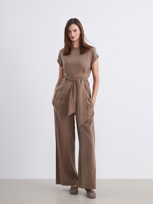 Soulife Beli Lastikli Geniş Paça Kadın Pantolon