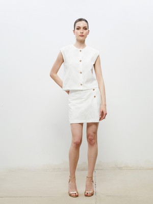 Soulife Beli Fermuarlı Ajurlu Brode Kadın Şort Etek