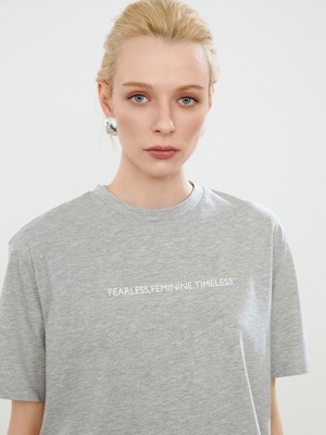 Soulife Bisiklet Yaka Baskılı Oversize Kadın Tişört