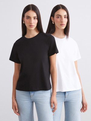 Soulife Bisiklet Yaka Kadın Tişört 2'li