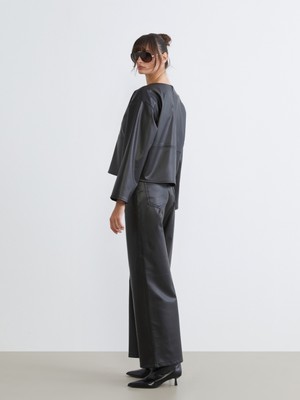 Soulife Loose Fit Kadın Deri Görünümlü Pantolon