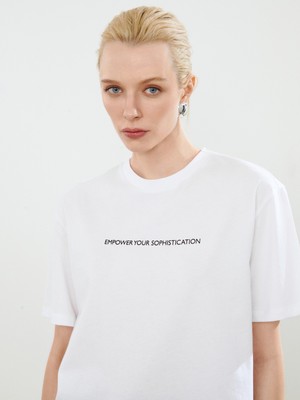 Soulife Bisiklet Yaka Baskılı Oversize Kadın Tişört