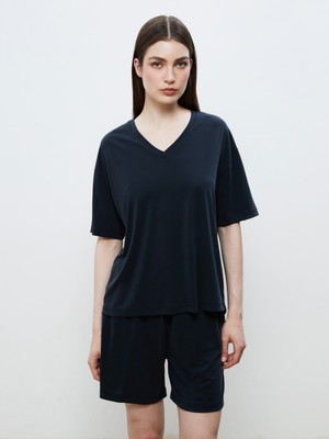 Soulife V Yaka Modal Karışımlı Oversize Kadın Tişört