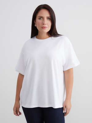 Soulife Büyük Beden Bisiklet Yaka Oversize Kadın Tişört