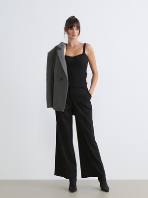 Soulife Loose Fit Geniş Paça Kadın Pileli Pantolon