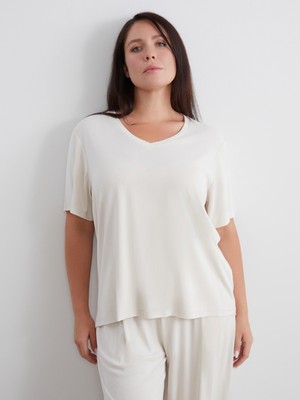 Soulife Büyük Beden V Yaka Modal Karışımlı Kadın Tişört