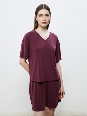 Soulife V Yaka Modal Karışımlı Oversize Kadın Tişört