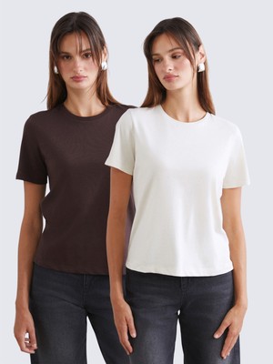 Soulife Bisiklet Yaka Kadın Tişört 2'li