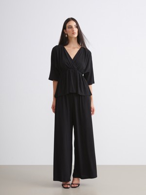 Soulife Beli Lastikli Geniş Paça Kadın Pantolon