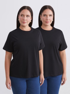 Soulife Büyük Beden Bisiklet Yaka Kadın Tişört 2'li