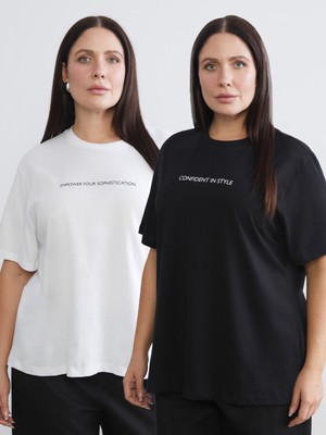 Soulife Büyük Beden Baskılı Kadın Tişört 2'li