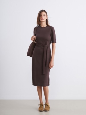 Soulife Bisiklet Yaka Kuşaklı Elbise