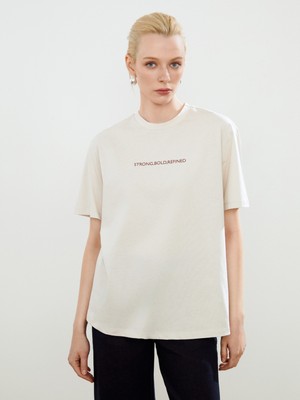 Soulife Bisiklet Yaka Baskılı Oversize Kadın Tişört