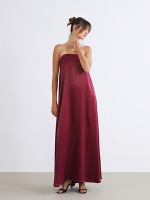 Soulife Straplez Yaka Saten Abiye Elbise