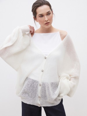 Soulife V Yaka Yün Karışımlı Kadın Triko Hırka